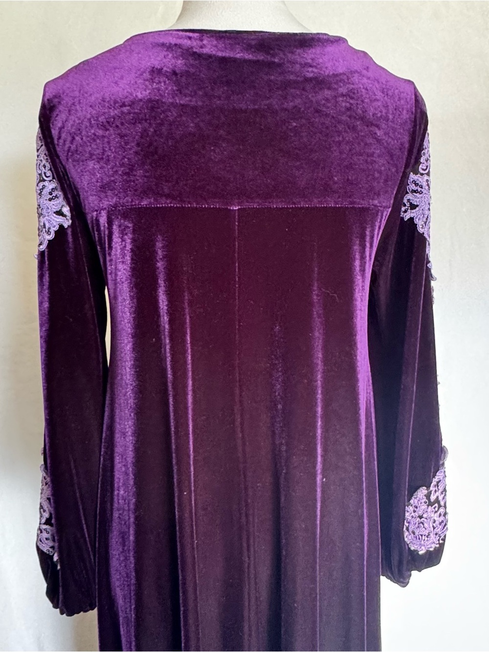 Daffic Italy Velvet Maxi Dress Embroidered Purple Gothic Boho Oversized - Picture 9 of 11